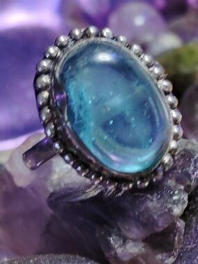 BLUE TOPAZ, STERLING SILVER RING -SIZE -7-3/4"